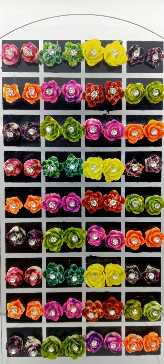 Women's Beautiful Flower Studs With CZ Stone (36 Pairs)